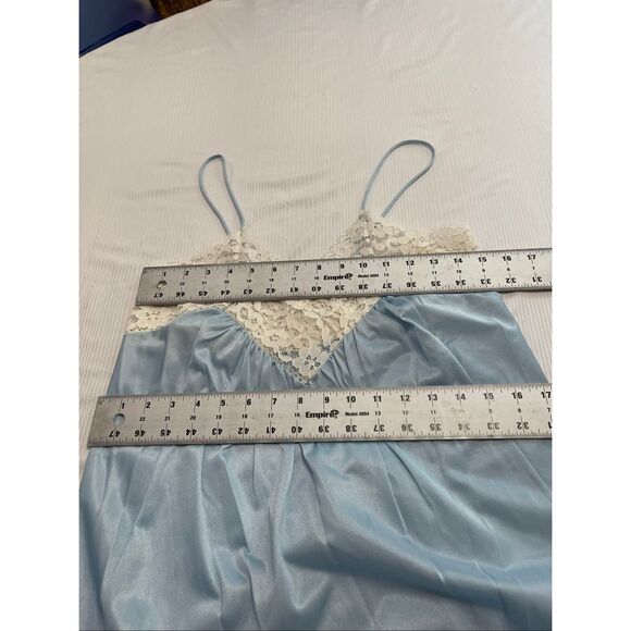 Glencraft Women’s Vintage Blue White Lace Slip Nightgown Size Medium - Picture 3 of 6
